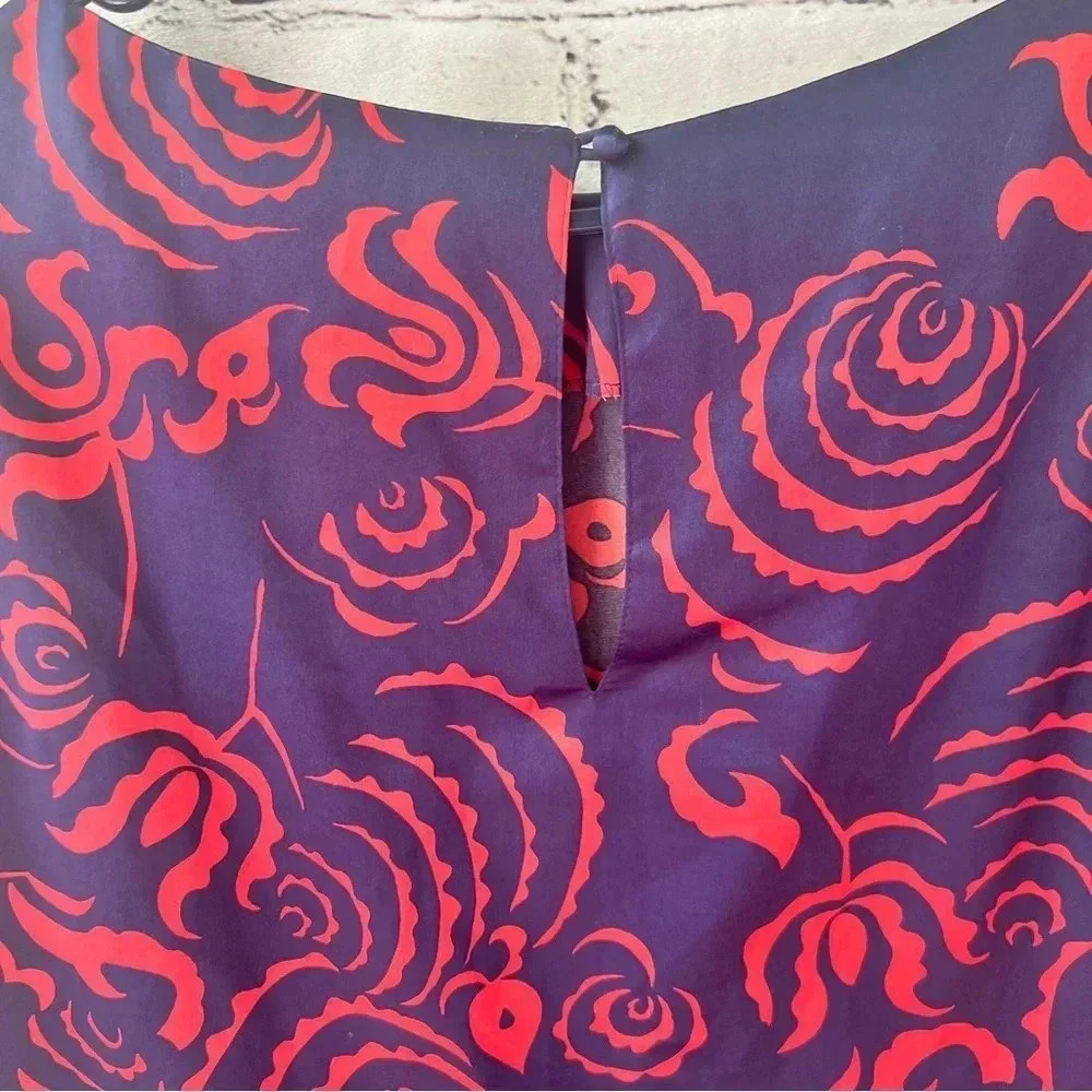 Rachel Roy Navy Blue Red Design Long Sleeve Mini Dress Sabrina Neck Size Medium - Picture 11 of 12